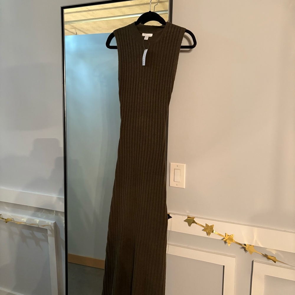 Topshop Olive Ribbed Maxi Dress